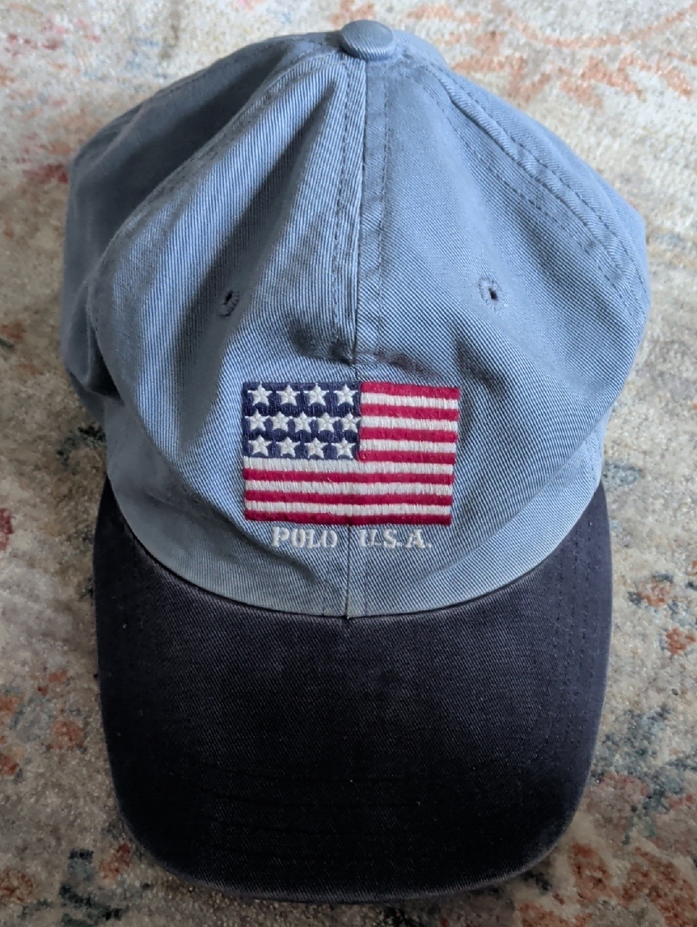 Vintage Ralph Lauren Light Blue & Navy Polo USA Flag Cap